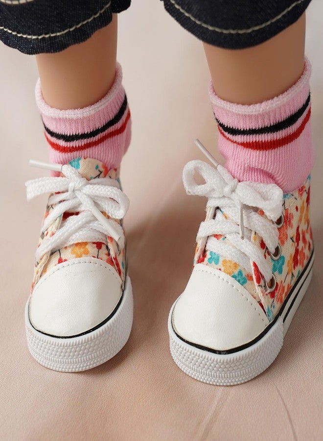 BABESIDE 18 Inch Baby Doll Shoes Sets with Socks for Dolls, 5 Pairs of Dolls Canvas Shoes with 3 Pair of Socks for 18 Inch Baby Doll Accessories, Floral Patterns - Image 5